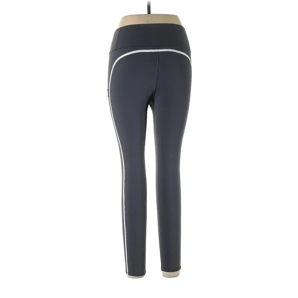 Vuori Track Leggings Pants Women’s Large Azure Blue Gray Capri Striped Stretch - Picture 4 of 8